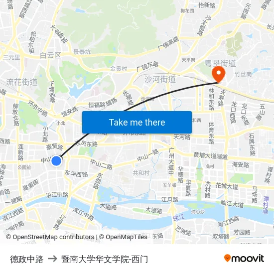 德政中路 to 暨南大学华文学院-西门 map