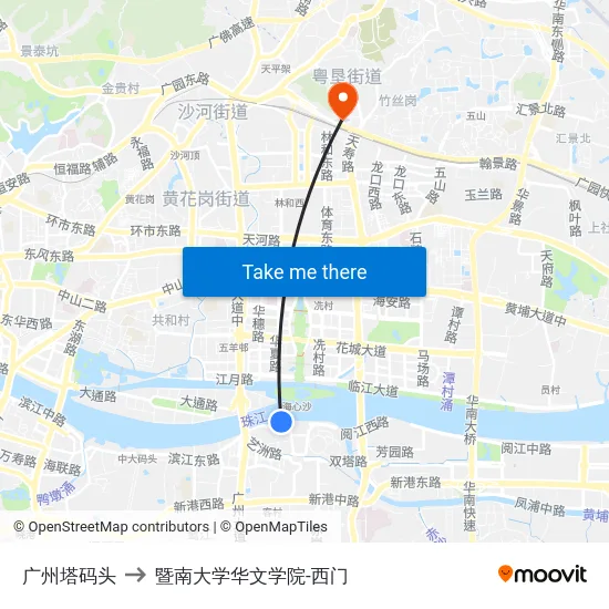 广州塔码头 to 暨南大学华文学院-西门 map