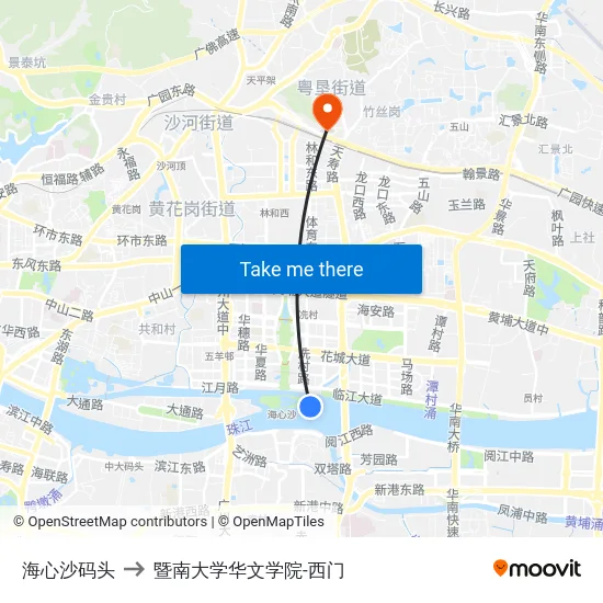 海心沙码头 to 暨南大学华文学院-西门 map