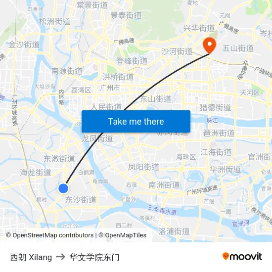 西朗 Xilang to 华文学院东门 map