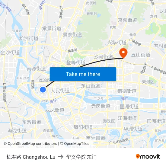 长寿路 Changshou Lu to 华文学院东门 map