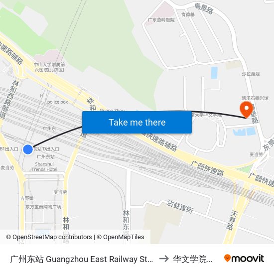 广州东站 Guangzhou East Railway Station to 华文学院东门 map