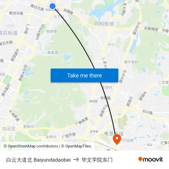 白云大道北 Baiyundadaobei to 华文学院东门 map