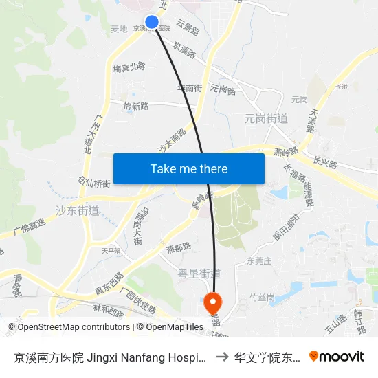 京溪南方医院 Jingxi Nanfang Hospital to 华文学院东门 map