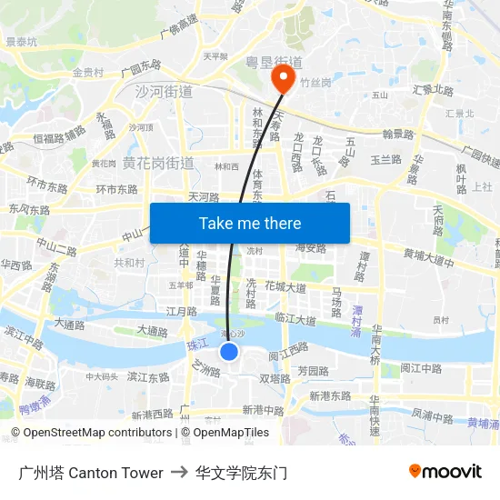 广州塔 Canton Tower to 华文学院东门 map