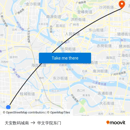 天安数码城南 to 华文学院东门 map