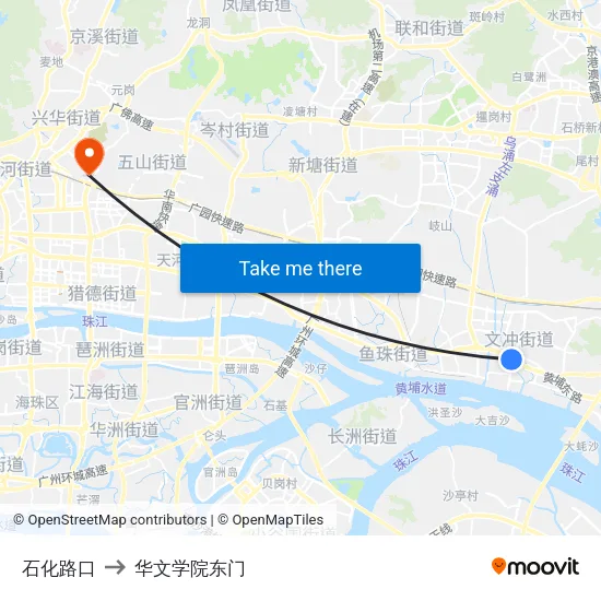 石化路口 to 华文学院东门 map