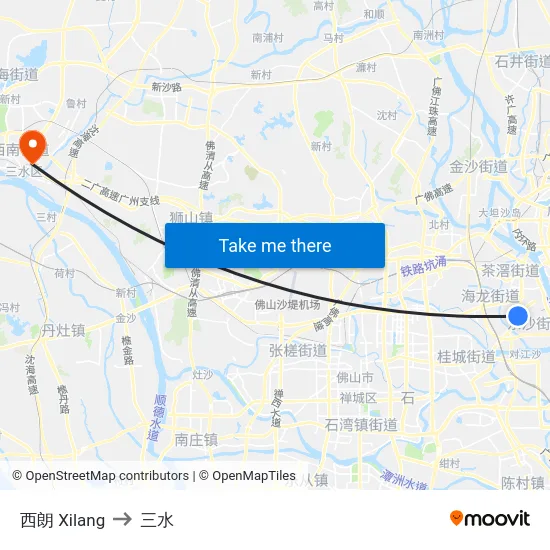 西朗 Xilang to 三水 map