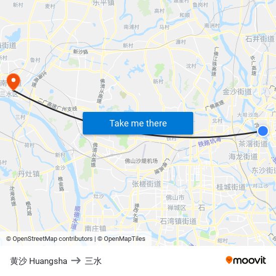 黄沙 Huangsha to 三水 map