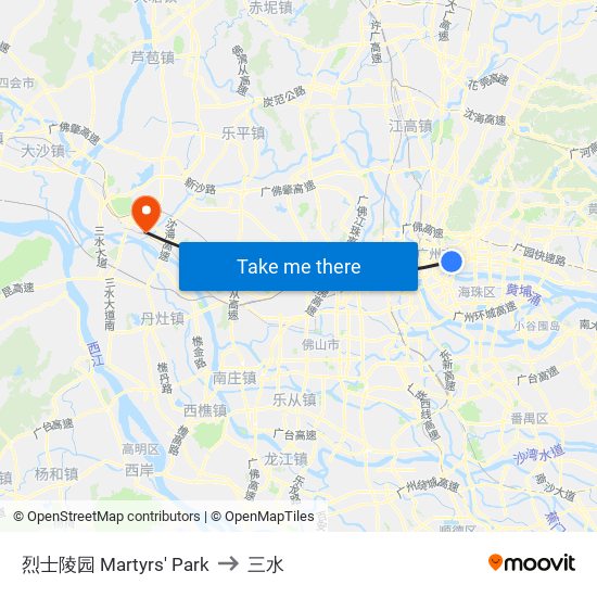 烈士陵园 Martyrs' Park to 三水 map