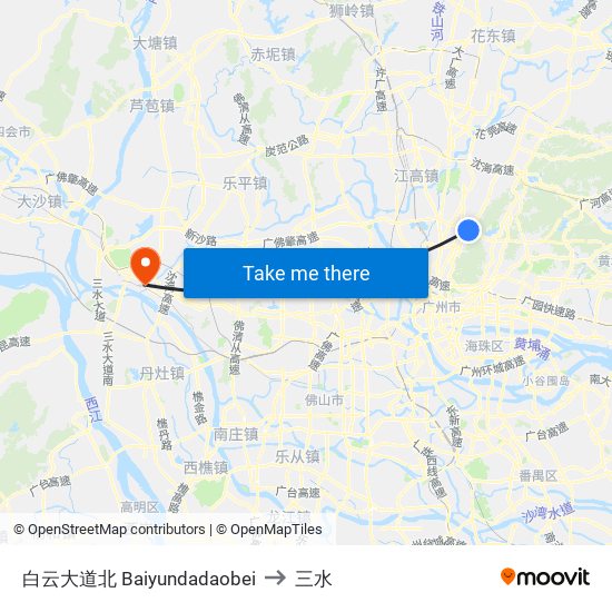 白云大道北 Baiyundadaobei to 三水 map