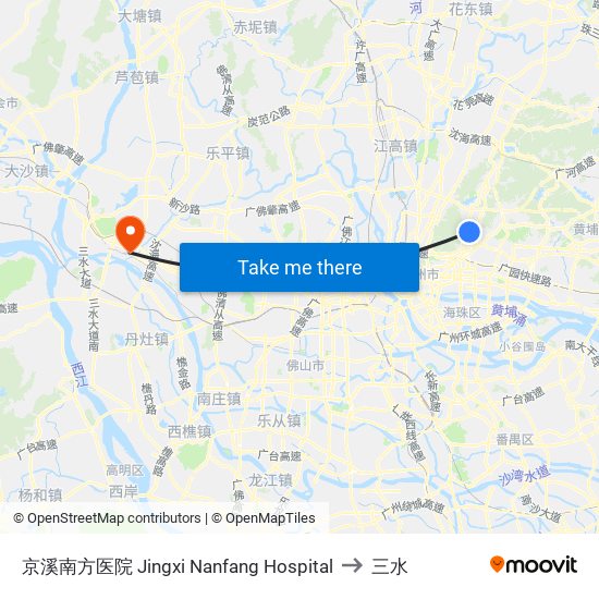 京溪南方医院 Jingxi Nanfang Hospital to 三水 map