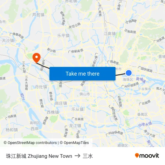 珠江新城 Zhujiang New Town to 三水 map