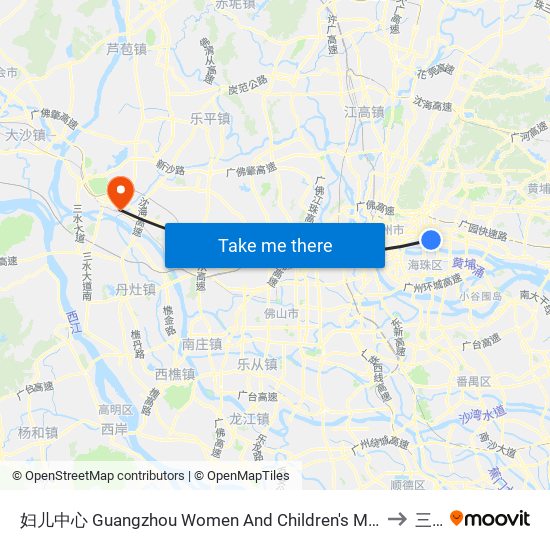 妇儿中心 Guangzhou Women And Children's Medical Center to 三水 map