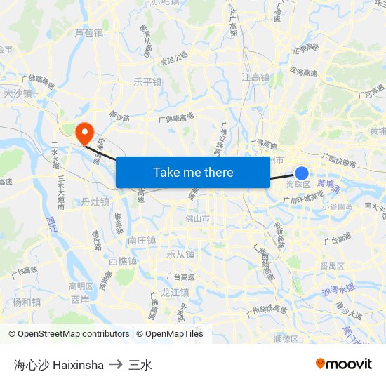 海心沙 Haixinsha to 三水 map