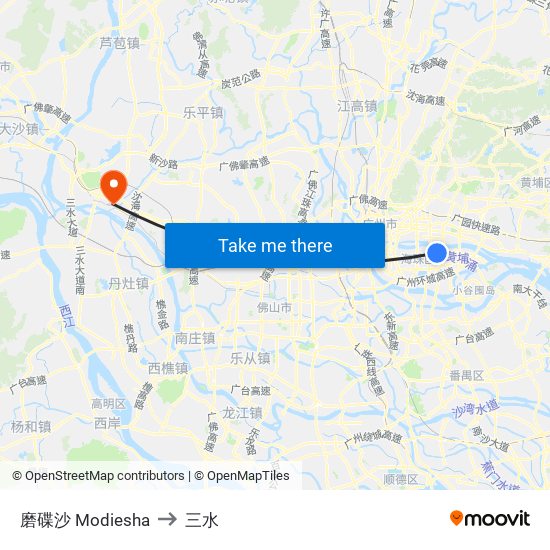 磨碟沙 Modiesha to 三水 map