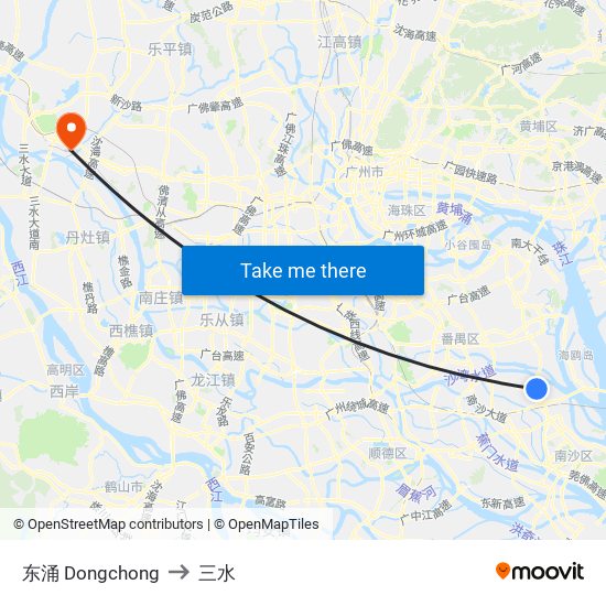 东涌 Dongchong to 三水 map