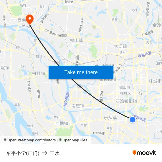 东平小学(正门) to 三水 map