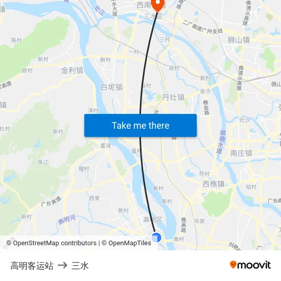 高明客运站 to 三水 map