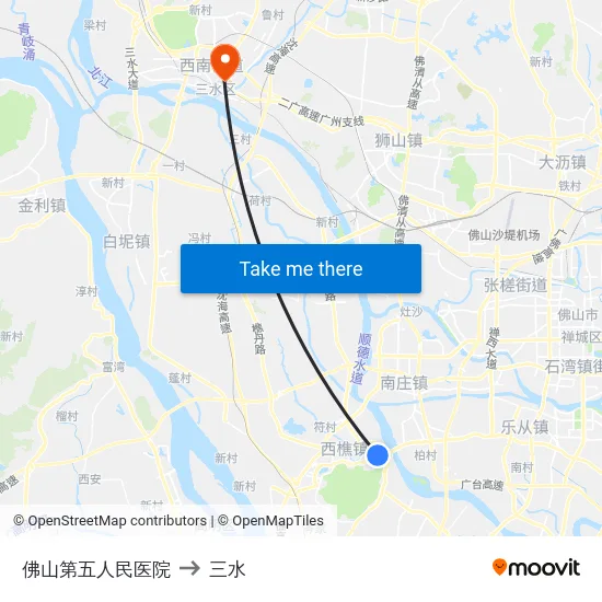 佛山第五人民医院 to 三水 map