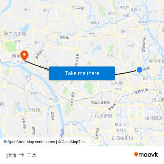 沙涌 to 三水 map
