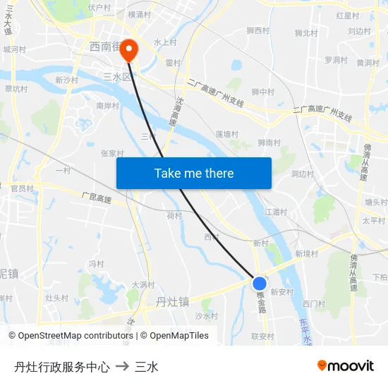 丹灶行政服务中心 to 三水 map