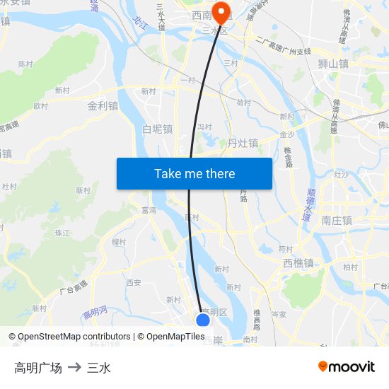 高明广场 to 三水 map