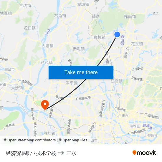 经济贸易职业技术学校 to 三水 map