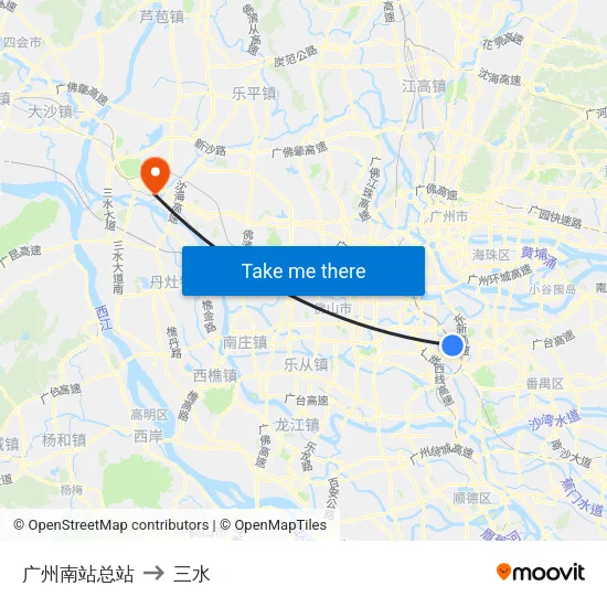 广州南站总站 to 三水 map