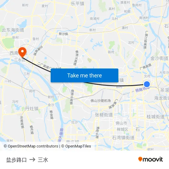 盐步路口 to 三水 map