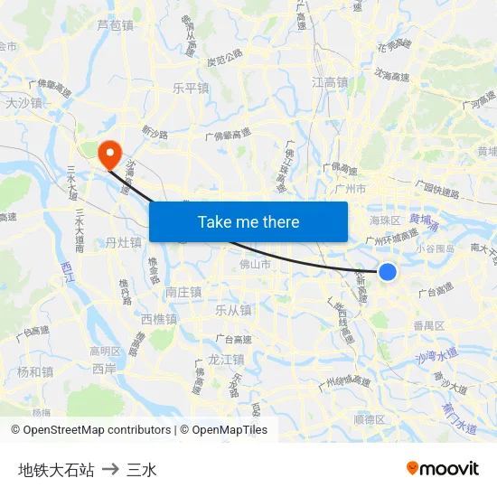 地铁大石站 to 三水 map