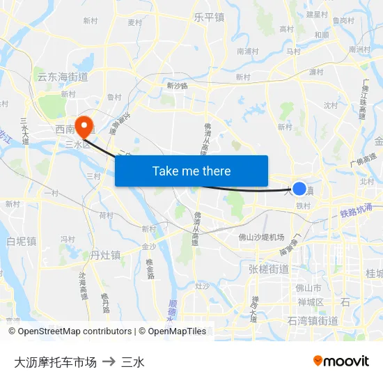 大沥摩托车市场 to 三水 map