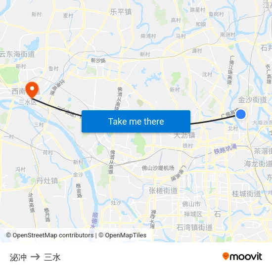 泌冲 to 三水 map