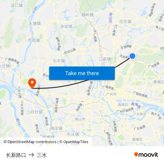 长新路口 to 三水 map
