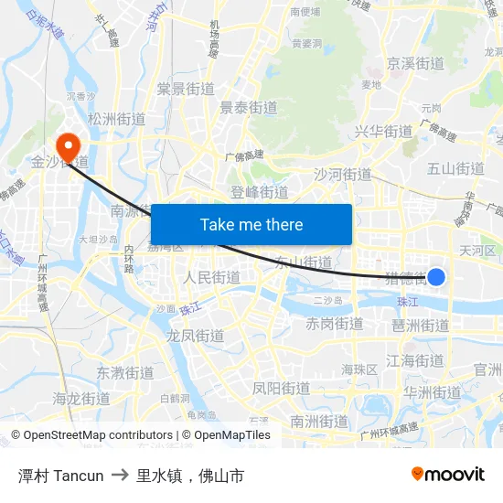 潭村 Tancun to 里水镇，佛山市 map