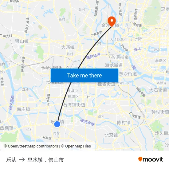 乐从 to 里水镇，佛山市 map