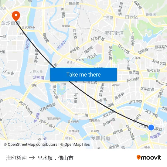 海印桥南 to 里水镇，佛山市 map