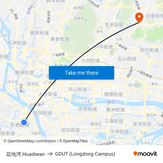 花地湾 Huadiwan to GDUT (Longdong Campus) map