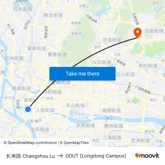 Changshou Road to GDUT (Longdong Campus) map