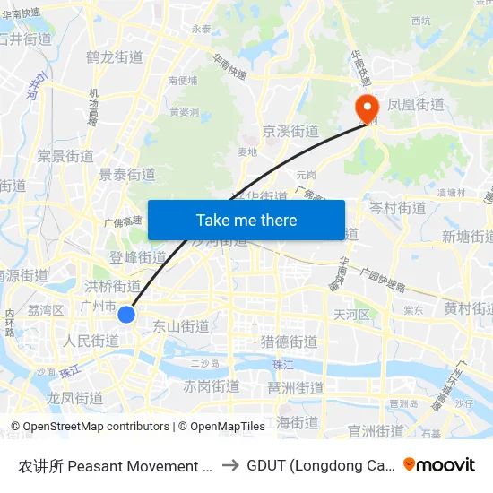 农讲所 Peasant Movement Institute to GDUT (Longdong Campus) map