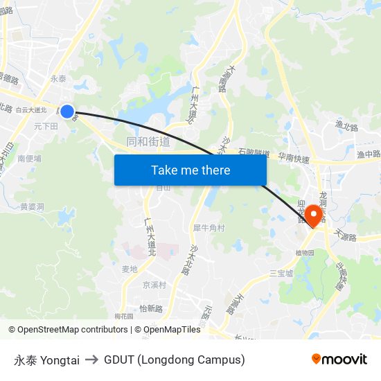 永泰 Yongtai to GDUT (Longdong Campus) map