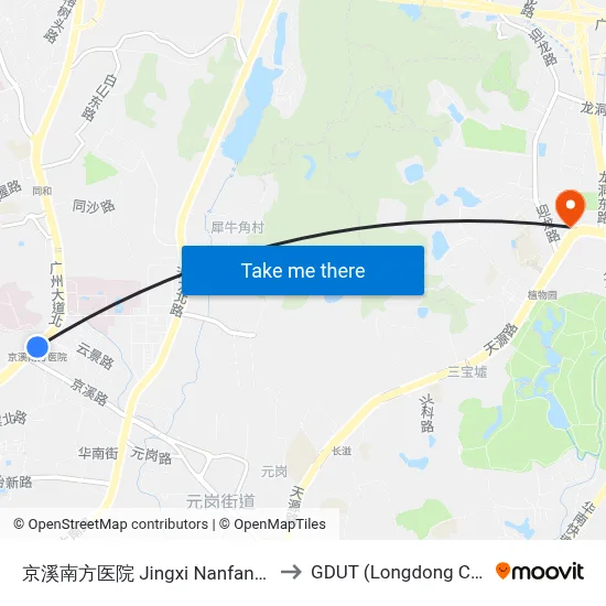 京溪南方医院 Jingxi Nanfang Hospital to GDUT (Longdong Campus) map