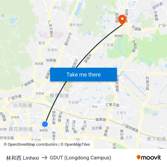 林和西 Linhexi to GDUT (Longdong Campus) map