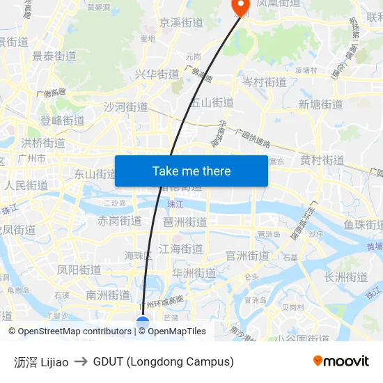 沥滘 Lijiao to GDUT (Longdong Campus) map