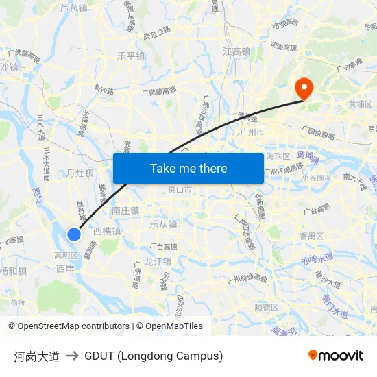 Hegang Avenue to GDUT (Longdong Campus) map