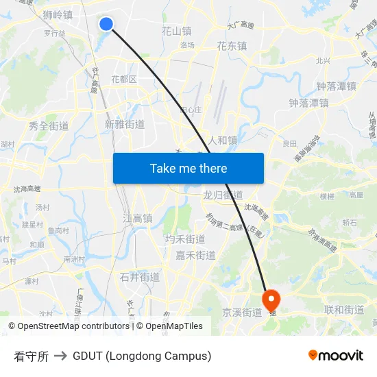 Detention Center to GDUT (Longdong Campus) map