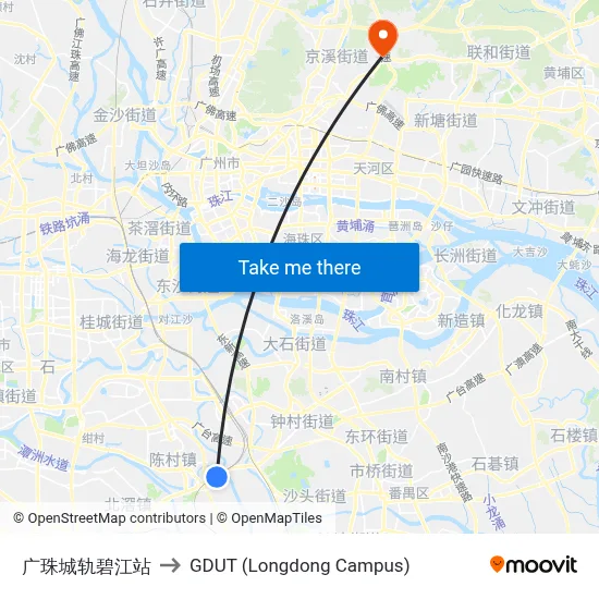 广珠城轨碧江站 to GDUT (Longdong Campus) map