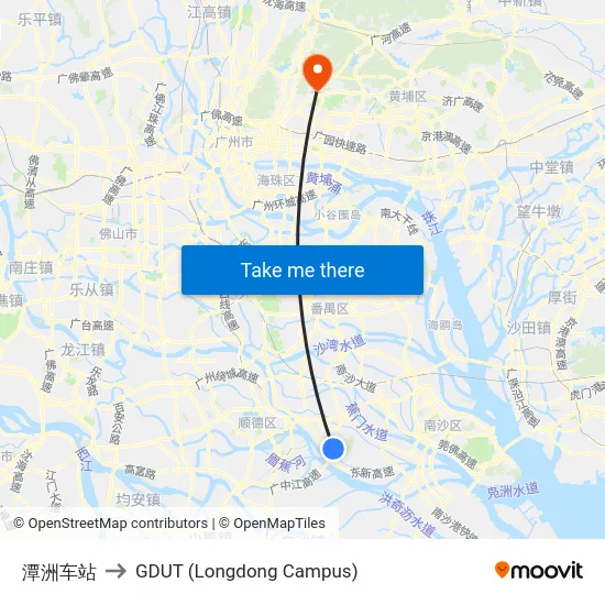 潭洲车站 to GDUT (Longdong Campus) map