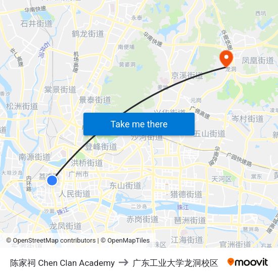 陈家祠 Chen Clan Academy to 广东工业大学龙洞校区 map