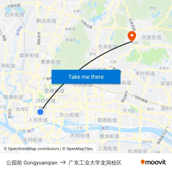 公园前 Gongyuanqian to 广东工业大学龙洞校区 map